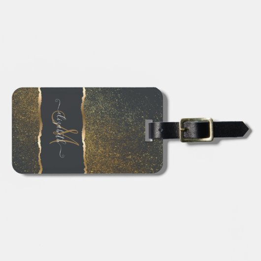 Modern Elegant Gold Touch Monogram Bagagelabel (Voorkant horizontaal)