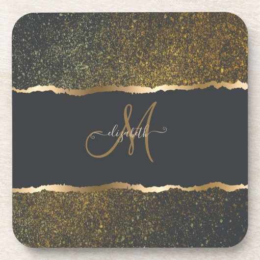 Modern Elegant Gold Touch Monogram Bier Onderzetter (Voorkant)