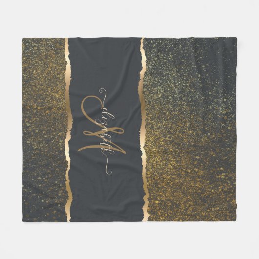 Modern Elegant Gold Touch Monogram Fleece Deken (Voorkant (Horizontaal))