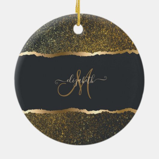 Modern Elegant Gold Touch Monogram Keramisch Ornament (Achterkant)