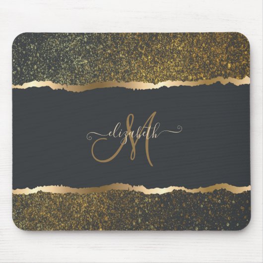 Modern Elegant Gold Touch Monogram Muismat (Voorkant)