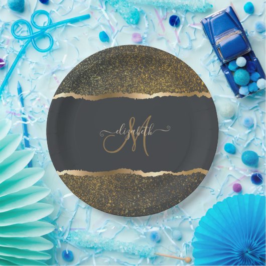 Modern Elegant Gold Touch Monogram Papieren Bordje (Feest)