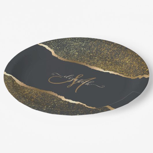 Modern Elegant Gold Touch Monogram Papieren Bordje (Gekanteld)