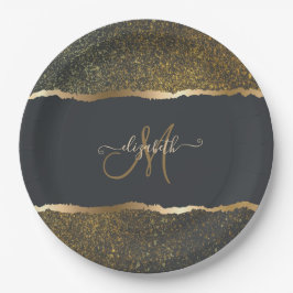 Modern Elegant Gold Touch Monogram Papieren Bordje
