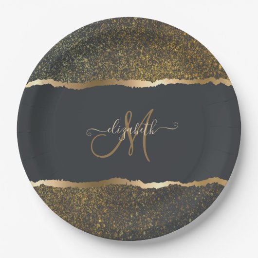 Modern Elegant Gold Touch Monogram Papieren Bordje (Voorkant)