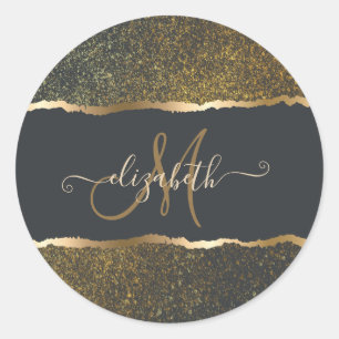 Modern Elegant Gold Touch Monogram Ronde Sticker