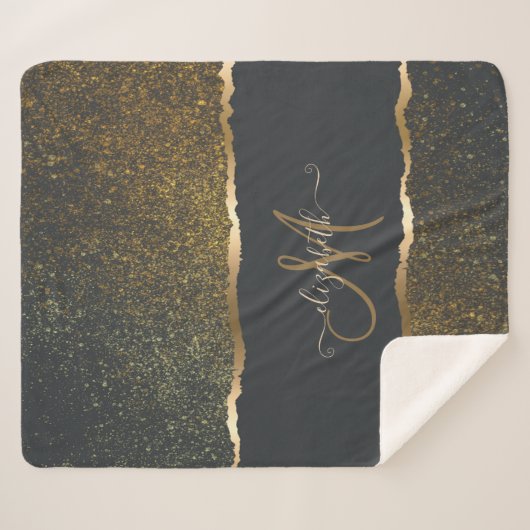 Modern Elegant Gold Touch Monogram Sherpa Deken (Voorkant (horizontaal))