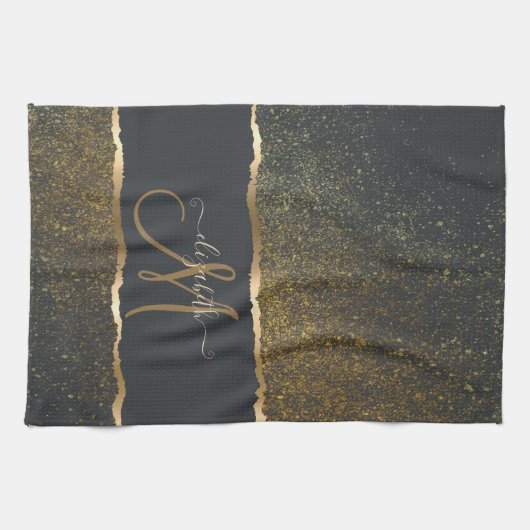 Modern Elegant Gold Touch Monogram Theedoek (Horizontaal)