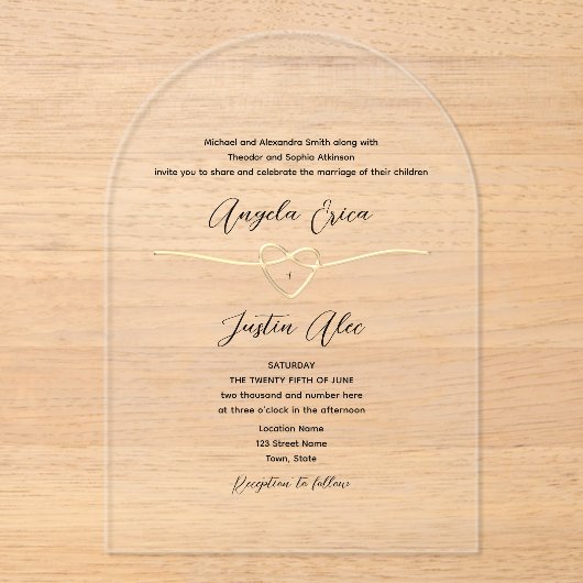 Modern Elegant Gold Wedding Acryl Uitnodigingen (Voorkant)