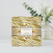 Modern Elegant Gold Zebra White Birthday Party Kaart (Staand voorkant)