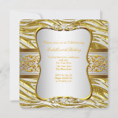 Modern Elegant Gold Zebra White Birthday Party Kaart (Achterkant)
