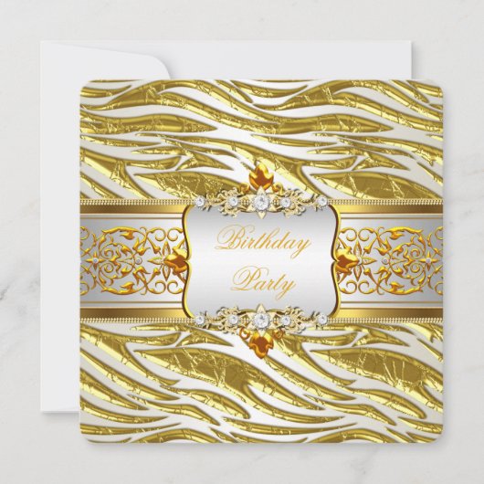 Modern Elegant Gold Zebra White Birthday Party Kaart (Voorkant)