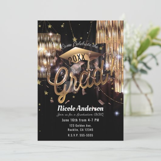 Modern Elegant Golden Glam Afstudeerder Party Afst Kaart (Staand voorkant)