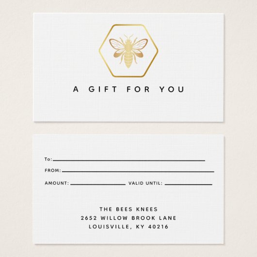 Modern & Elegant Golden Honey Beekeeper cadeaubon Visitekaartje (Voorkant /achterkant)
