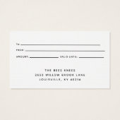 Modern & Elegant Golden Honey Beekeeper cadeaubon Visitekaartje (Achterkant)