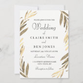 Modern Elegant Golden Leaf Wedding Invitation Kaart (Voorkant)