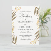Modern Elegant Golden Leaf Wedding Invitation Kaart (Staand voorkant)