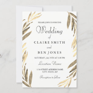 Modern Elegant Golden Leaf Wedding Invitation Kaart