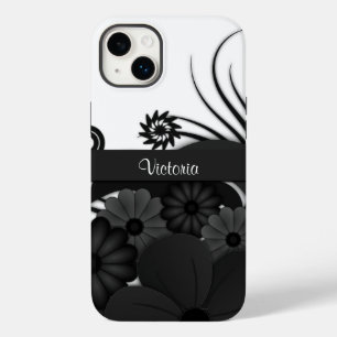 Modern Elegant Gothic Black Hibiscus Floral Slim Case-Mate iPhone 14 Plus Hoesje