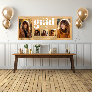 Modern Elegant Goud Afstuderen Fotocollage Spandoek
