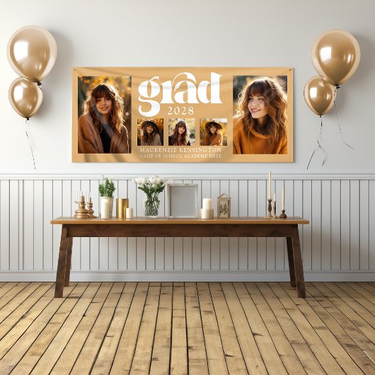 Modern Elegant Goud Afstuderen Fotocollage Spandoek