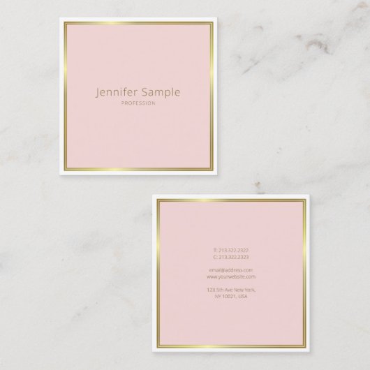 Modern Elegant Goud Blush Roze Wit Plain Luxe Vierkante Visitekaartje (Voorkant / Achterkant)