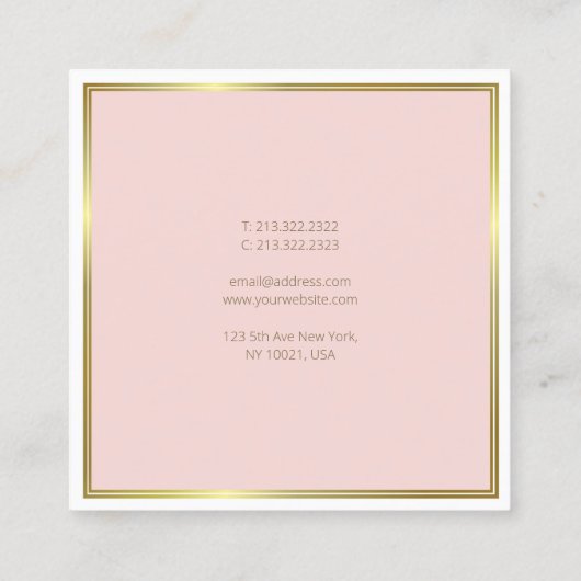 Modern Elegant Goud Blush Roze Wit Plain Luxe Vierkante Visitekaartje (Achterkant)