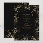 modern elegant goud botanisch uitgestelde bruiloft kaart (Voorkant / Achterkant)