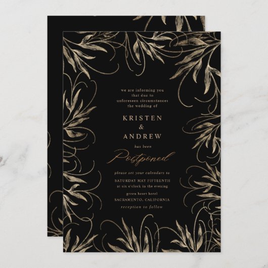 modern elegant goud botanisch uitgestelde bruiloft kaart (Voorkant / Achterkant)