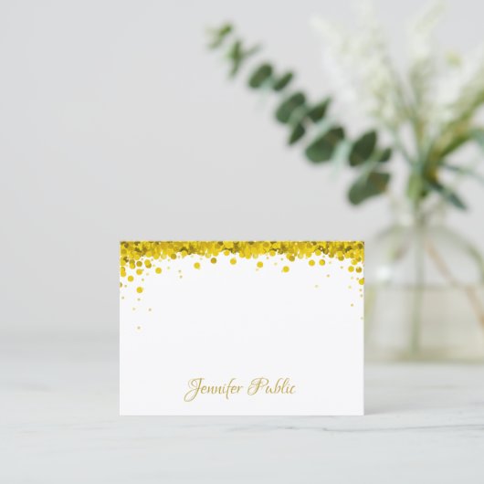 Modern Elegant Goud Confetti Hand Script Tekst Visitekaartje (Staand voorkant)