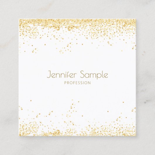 Modern Elegant Goud Confetti Wit Sjabloon Luxe Vierkante Visitekaartje (Voorkant)