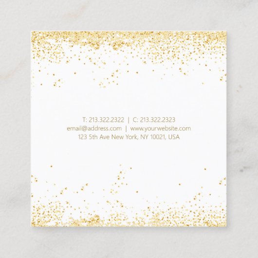 Modern Elegant Goud Confetti Wit Sjabloon Luxe Vierkante Visitekaartje (Achterkant)