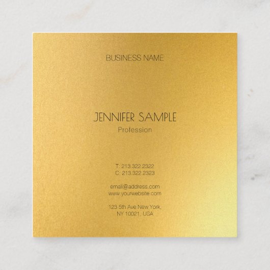 Modern Elegant Goud Eenvoudig Glam Sjabloon Luxe Vierkante Visitekaartje (Achterkant)