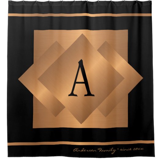 Modern elegant goud en zwart monogram trendy douchegordijn (Voorkant)