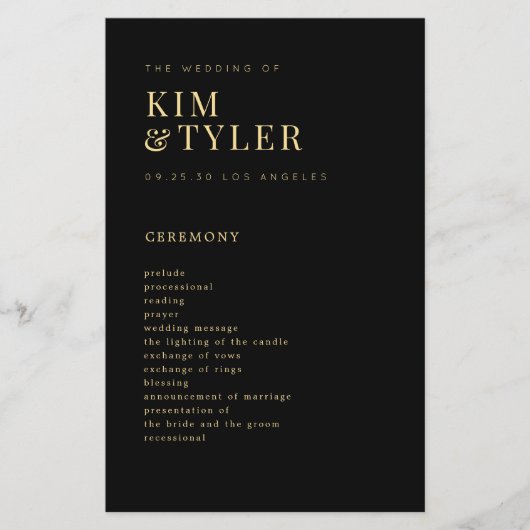 Modern elegant goud en zwart trouwprogramma flyer (Voorkant)