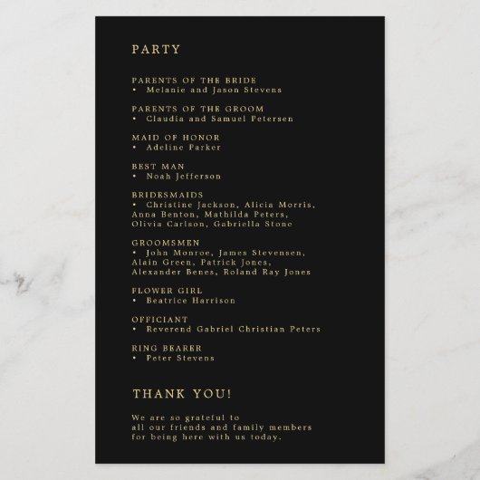 Modern elegant goud en zwart trouwprogramma flyer (Achterkant)