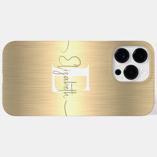 Modern Elegant Goud Geborsteld Metallic Monogramme Case-Mate iPhone Case (Achterkant (horizontaal))