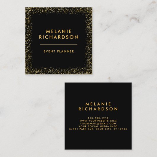 Modern Elegant Goud Glitter Zwart Vierkante Visitekaartje (Voorkant / Achterkant)