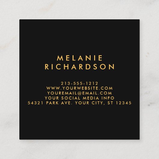 Modern Elegant Goud Glitter Zwart Vierkante Visitekaartje (Achterkant)