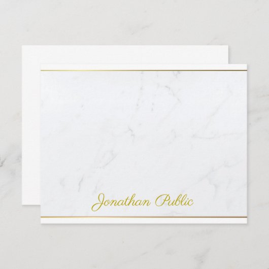 Modern Elegant Goud Handgeschreven Script Text Fla Notitiekaartje (Voorkant / Achterkant)