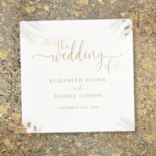 Modern Elegant Goud Hart Script Bruiloft Servet