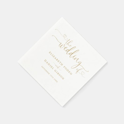 Modern Elegant Goud Hart Script Bruiloft Servet (Hoek)