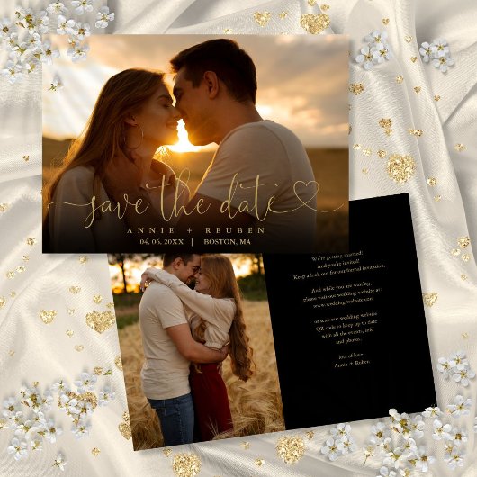 Modern Elegant Goud Hart Script Foto Bruiloft Save The Date