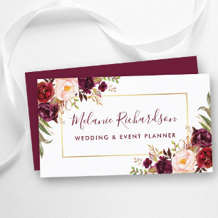 Modern Elegant Goud Lijst Bourgogne Bloemen Visitekaartje