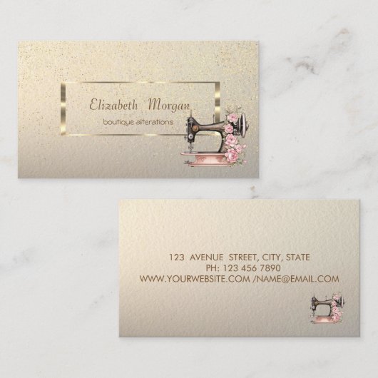Modern Elegant Goud Lijst, Confetti naaimachine Visitekaartje (Voorkant / Achterkant)