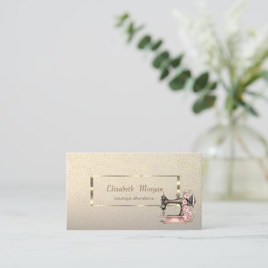 Modern Elegant Goud Lijst, Confetti naaimachine Visitekaartje (Staand voorkant)