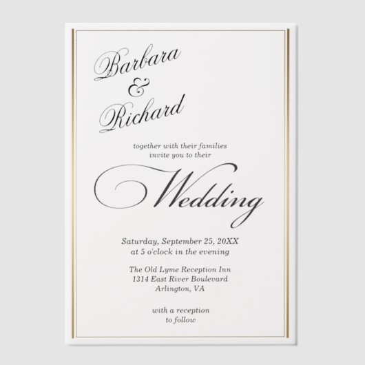 Modern Elegant Goud Lijst Hoesje bruiloft Vellum Uitnodigingen (Voorkant)