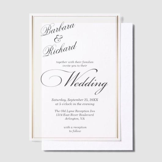 Modern Elegant Goud Lijst Hoesje bruiloft Vellum Uitnodigingen (Offset)