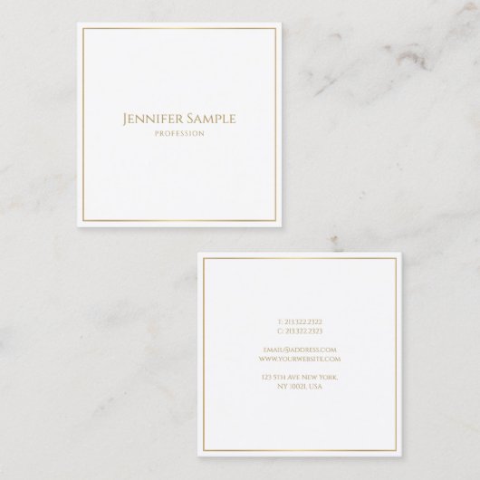 Modern Elegant Goud Lijst Tekst Wit Sjabloon Vierkante Visitekaartje (Voorkant / Achterkant)