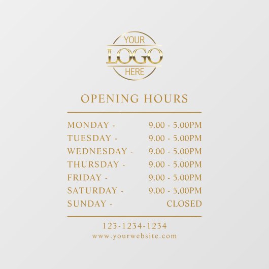 Modern Elegant Goud | Logo Openingsuren Bedrijf Raamsticker (Vel)